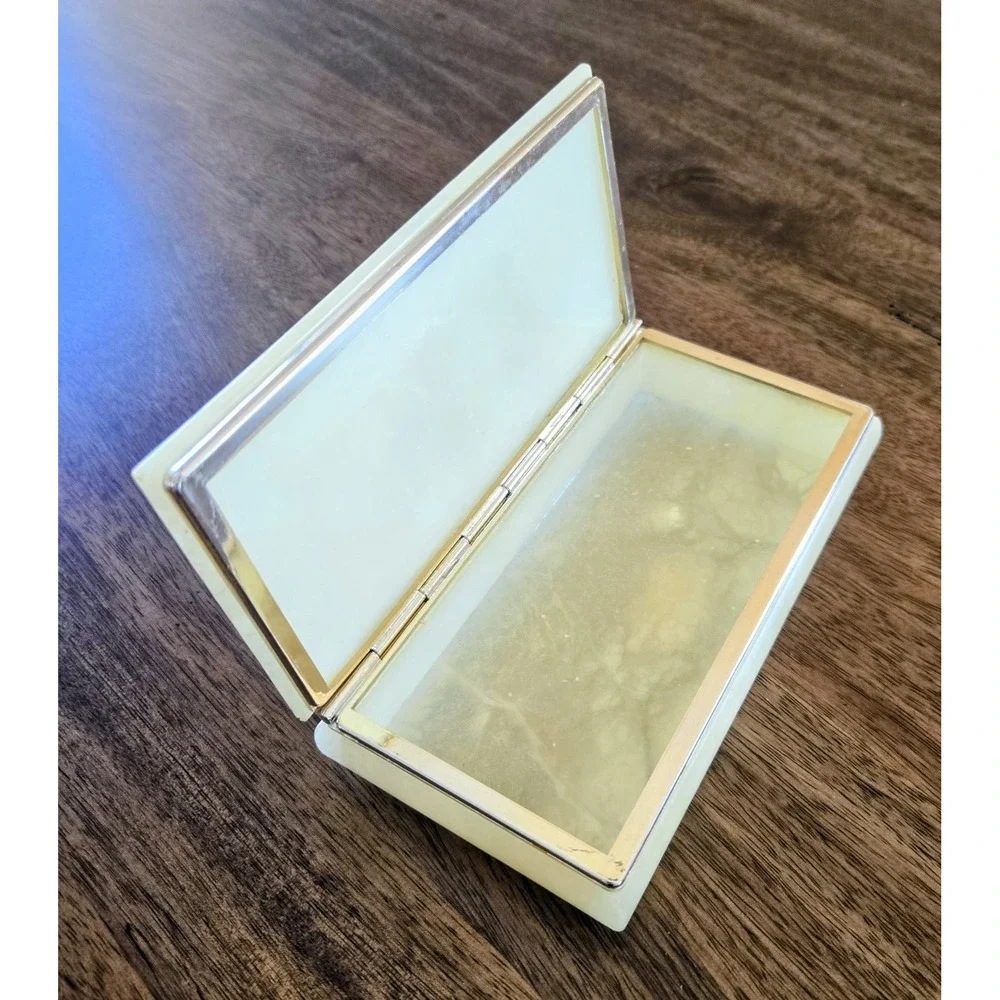 VTG Genuine Alabaster Trinket/Jewelry Box w/Flower Motif - Hand Carved In Italy